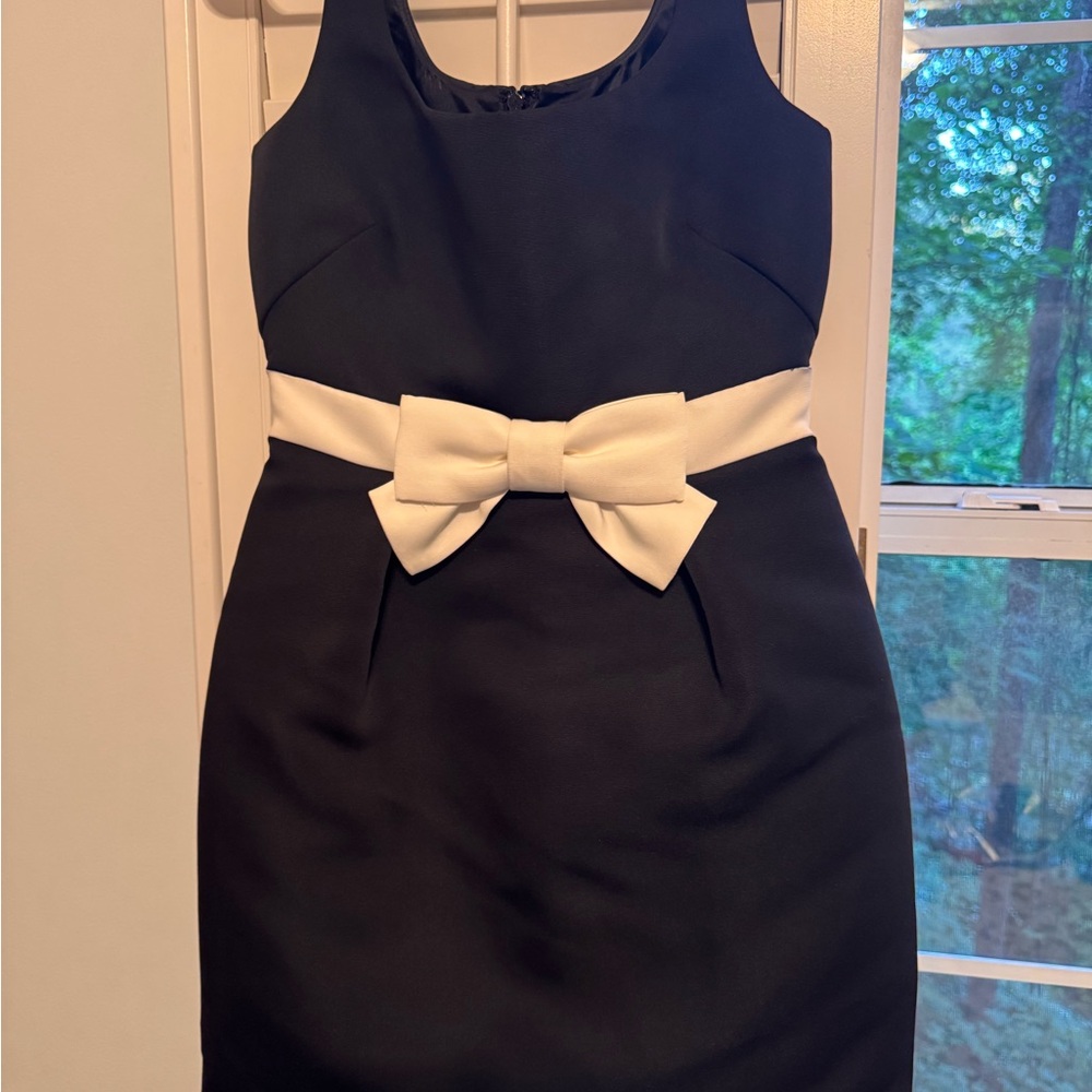 Kate Spade Black Mini Dress with Ivory Bow Waist